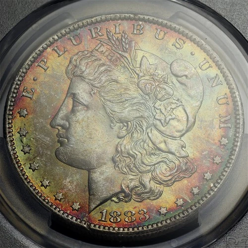 1883-O Morgan Dollar PCGS MS-63 - Rainbow Obverse Envelope Toning!