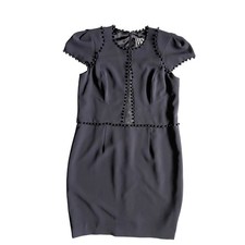 Lucian Matis Black Beaded Lace Panel Cocktail Dress Size 8 Luxury Timeless $988
