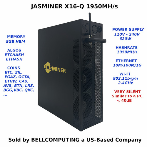 JASMINER ETHASH/ETCHASH Miner X16-Q, 1950MH/s Hash Rate, 620W Power Consumption