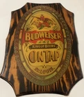 Vintage 70's Budweiser King Of Beers Laquered Wood Sign "On Tap"
