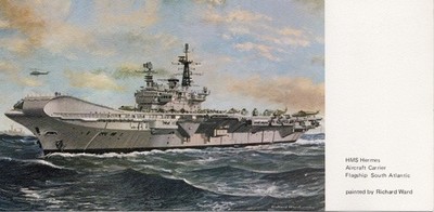 (x35) HMS Hermes Flugzeugträger Flaggschiff Südatlantik - Marine Kunst Postkarte