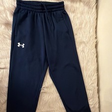 Under Armour Boys Blue Solid Jogger Pants S Tapered Drawstring Elastic Waist