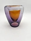 Vintage Sommerso Cased Art Glass Vase Amethyst Purple Amber Heavy Murano Style