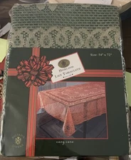 NEW VTG Sultan's Linens Holiday Lace Tablecloth 54" x 72 Rectangle Green & Gold