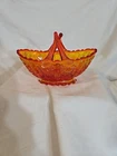 Fenton Glass Orange Amberina Daisy & Button Split Twig Handle Oval Basket
