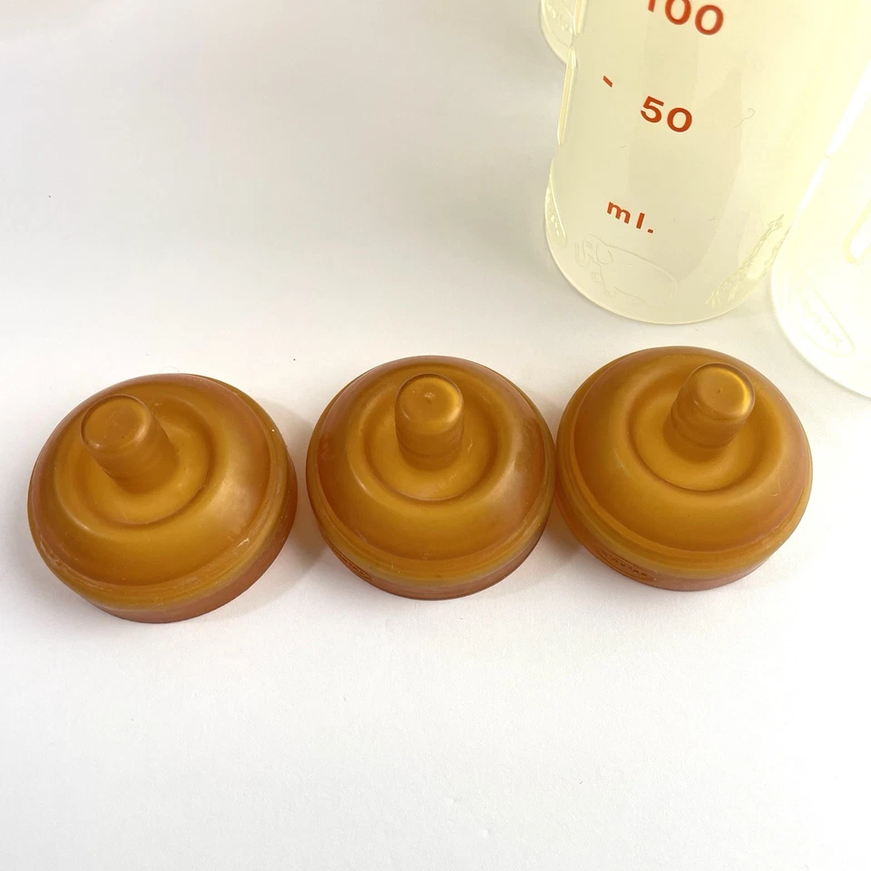 VTG Playtex Nurser Baby Bottle Lot Flat Top Latex Pull Over Nipples & Liners - Image 2 of 4