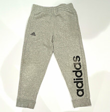 adidas Boys Gray Fleece Jogger Pants Size 6 Pull-On Elastic Waist Cotton Blend