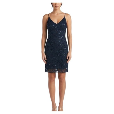 #ad AQUA Blue Cocktail Dress Sequined Lace Sleeveless Mini Sheath Size Medium $69.99