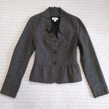 Ann Taylor LOFT Blazer Black Gray Jacket Peplum Style Ruffle Collar Wool Blend S