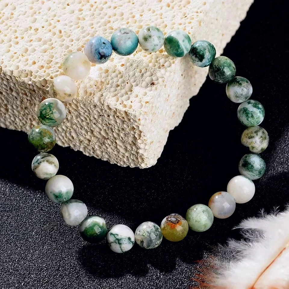 Natural Stone Symbolic Beaded Bracelet Women Men Anxiety Relief Protection Money - Image 2 of 4