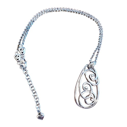 Brighton Silver Tone Teardrop Swirl Pendant Necklace Delicate Statement Jewelry