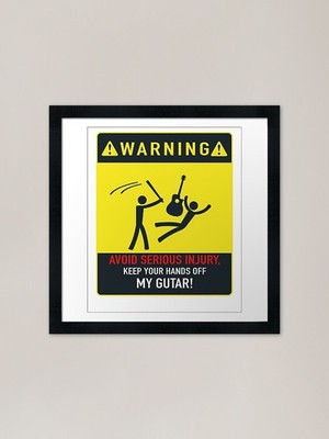 Lustige Gitarre Warnung I E-Gitarre I G gerahmtes Wandbild Poster Leinwanddruck Bild