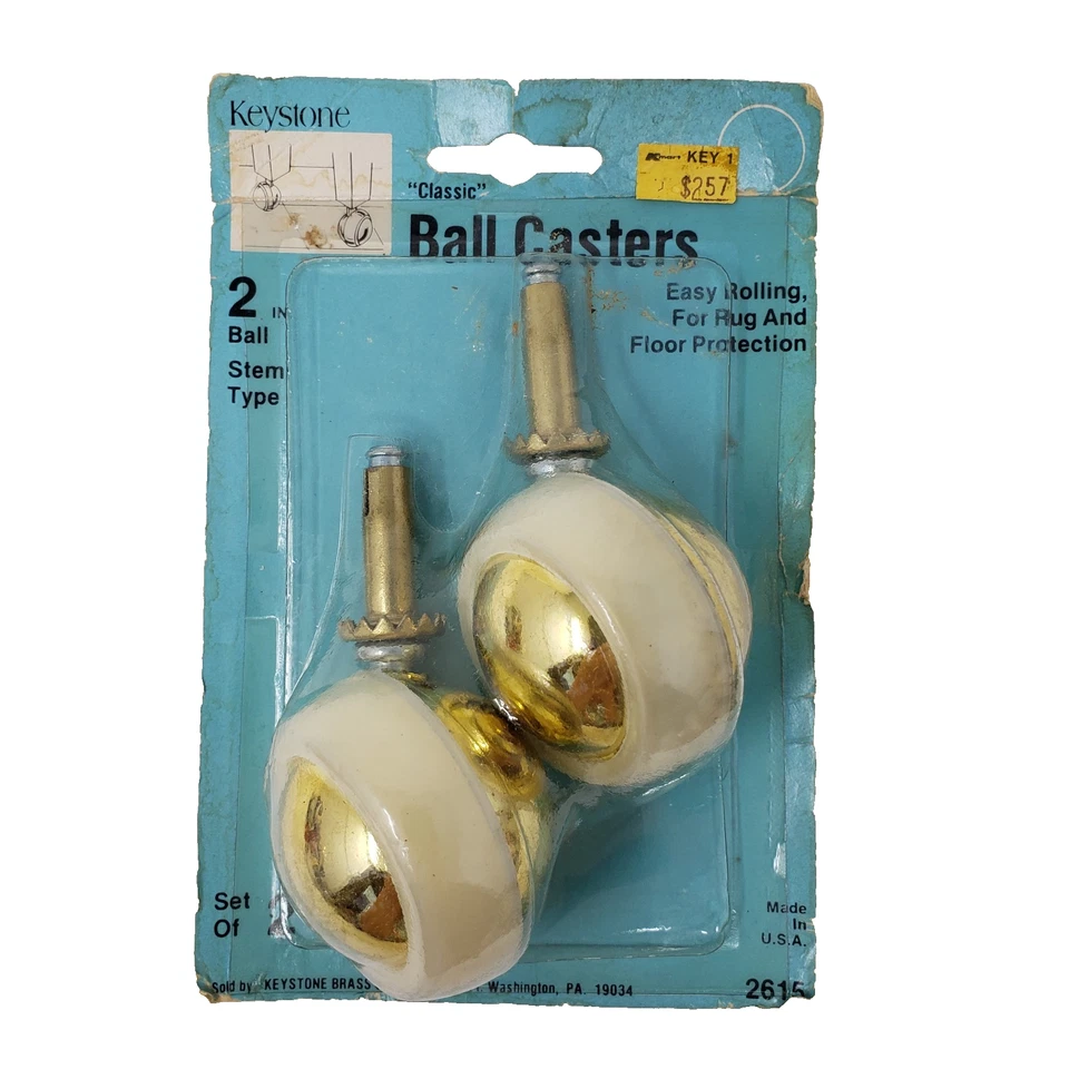 Винтажные латунные шариковые ролики MCM Keystone 2 дюйма набор из 2 стержней тип новые из старых запасов - Изображение 2 из 4