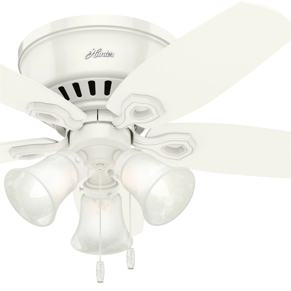Hunter Fan 42 inch Low Profile Snow White Ceiling Fan with Pull Chain and Light
