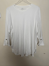 J.Jill Pima Tee XL White 100 Pima Cotton Soft Long Sleeve Top Minimalist Classi
