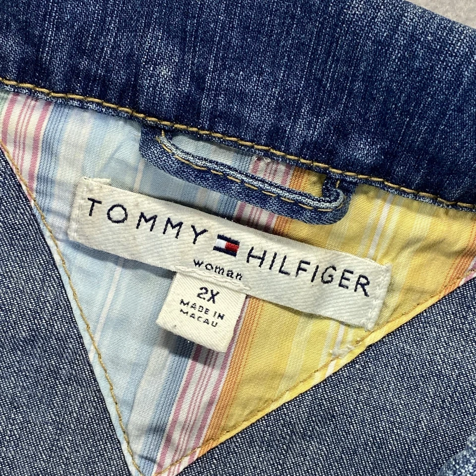 Tommy Hilfiger Chaqueta Mujer 2X Azul Denim Cremallera Frontal Western Jean Bolsillos Y2K Foto 2 de 4
