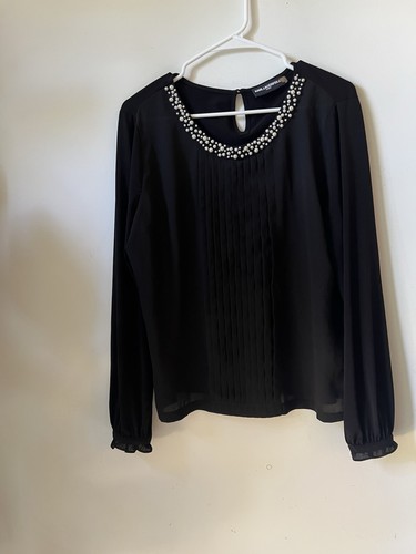 Karl Lagerfeld Paris Plisseebluse schwarz mit Perlenverzierung Damen Größe L " - Bild 3 von 7