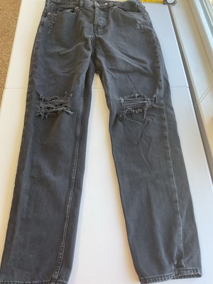 Divided By HM Womans Black Distressed Jeans Button Down SZ 6