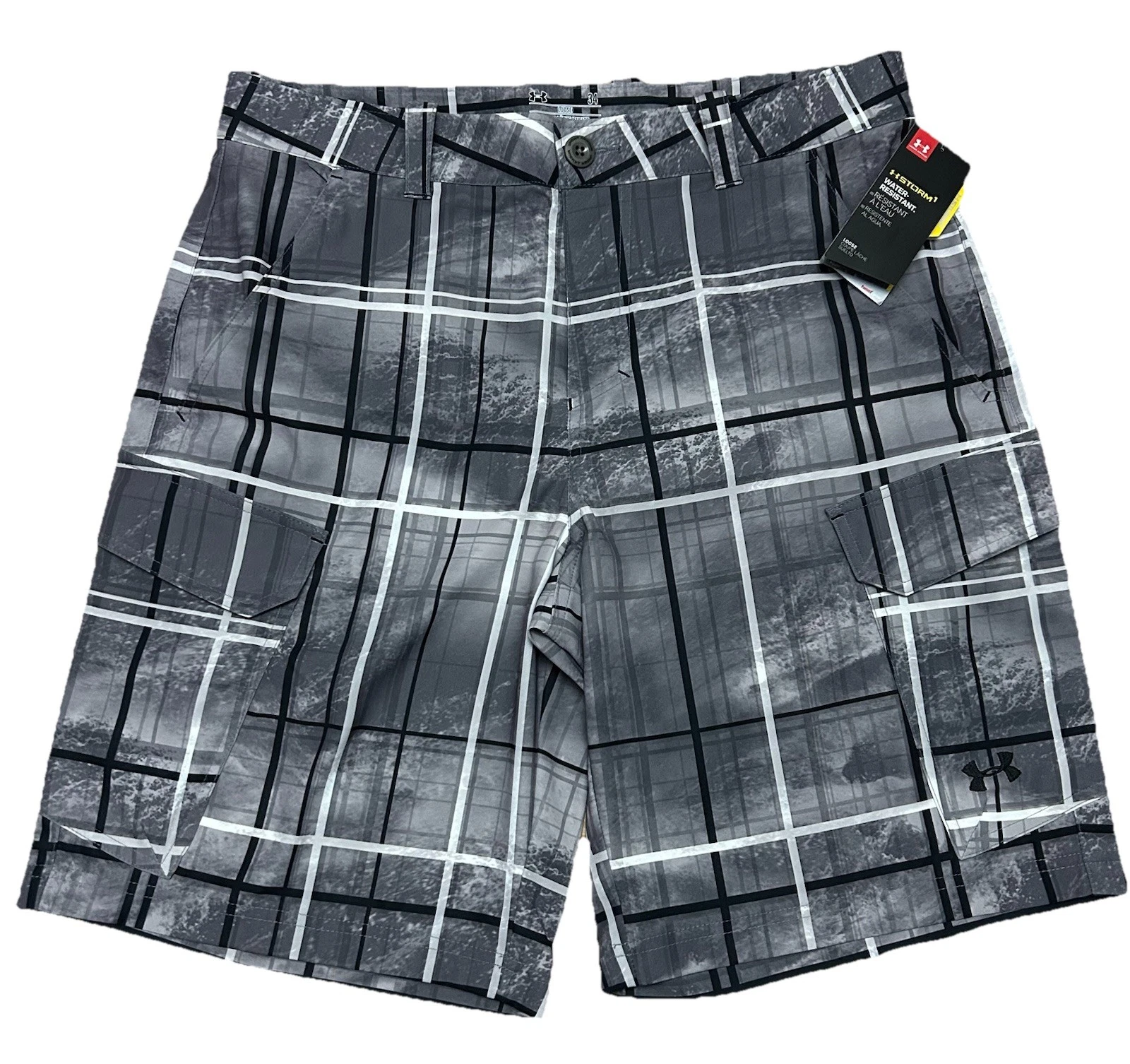 NWT Under Armour Shorts Mens 34 Plaid Hunt Fish HeatGear Loose Fit Cargo Outdoor