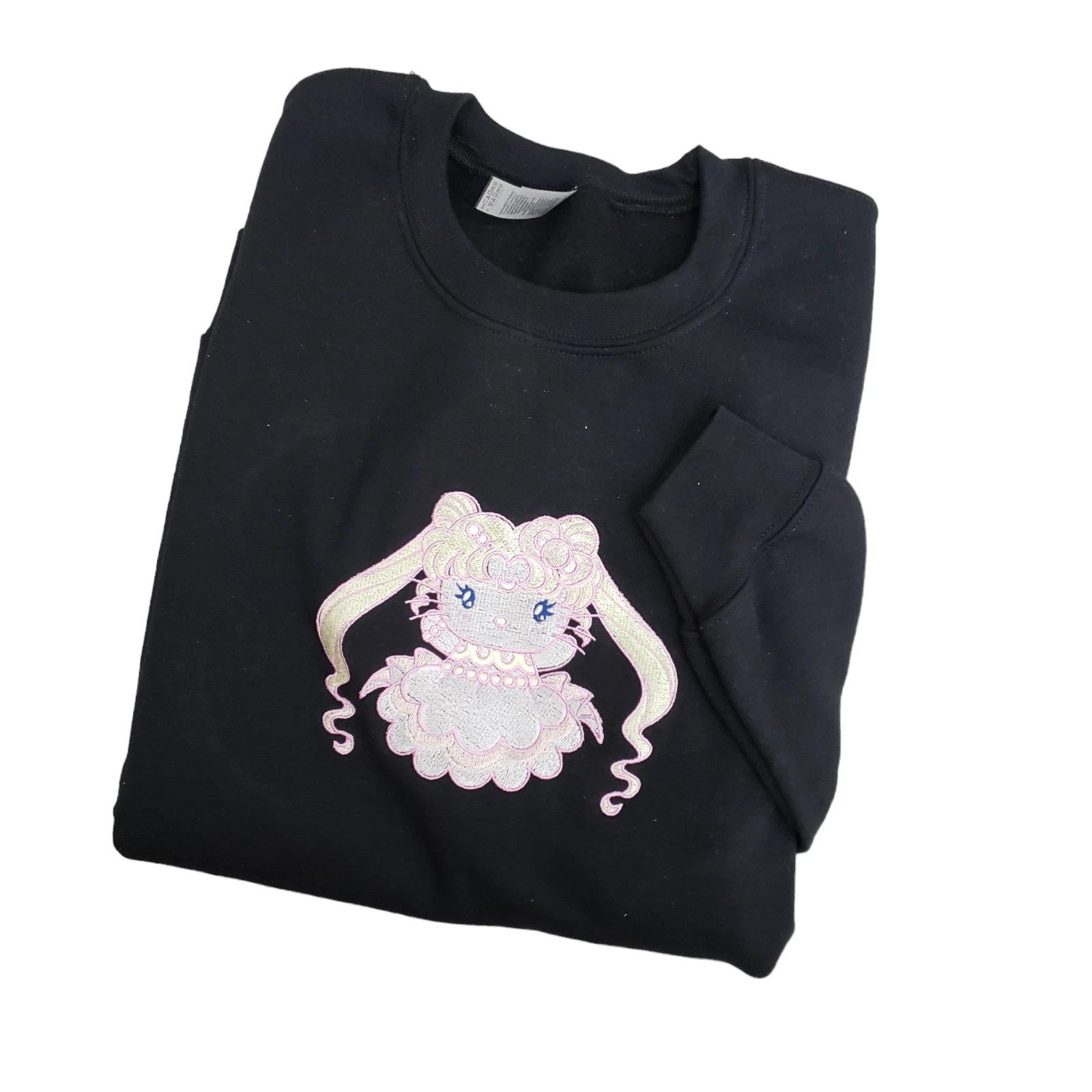 Hello Kitty Sailor Moon Princess Serenity Embroidered Crewneck Sweater Black (M)