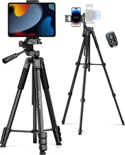 Phone Tripod, 67" Camera Tripod Stand for Iphone Ipad, Professional Aluminum Tri