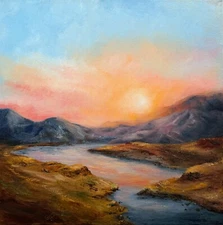Original Sunset Painting Oil Landscape
