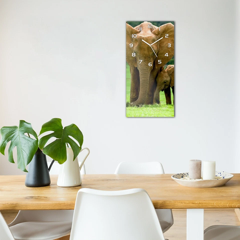 Wanduhr Glasuhr 30x60 Küchenuhr Echt-Glas Elefantenmutter mit Baby Afrika - Bild 3 von 4