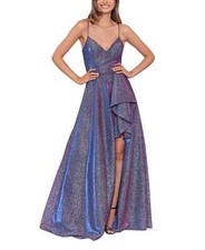 Blondie Nites Juniors Purple Metallic-Threaded Ball Gown Dress - 13 - Purple