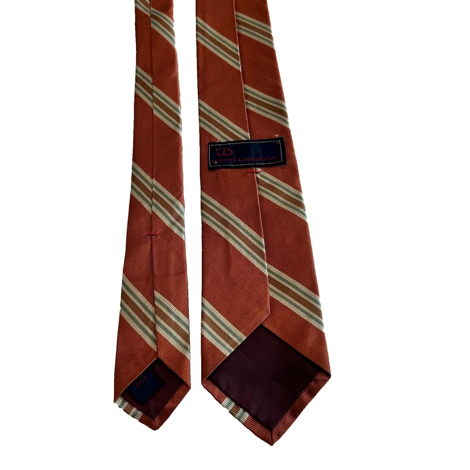 Винтажный тканый стеганый полосатый итальянский шелковый оранжевый и коричневый галстук Dooney & Bourke - Изображение 4 из 4