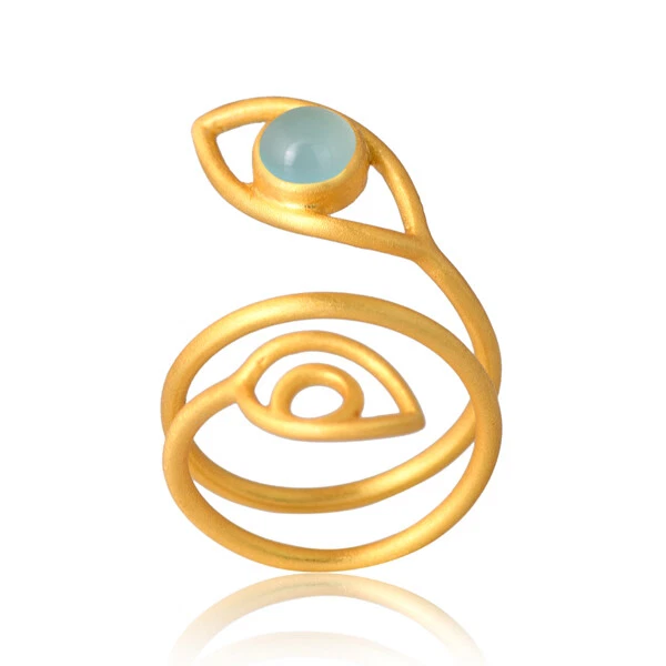 Anillo Doble Mal de Ojo Aqua Calcedonia Espiral Banda Anillo Ajustable Regalo Para Amigo Foto 2 de 4
