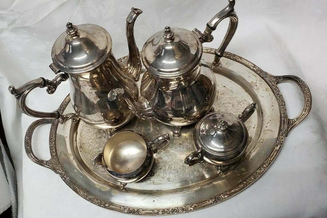 Wm Rogers 800 Silver Coffee Tea Set 5 Piece Set With Heavy