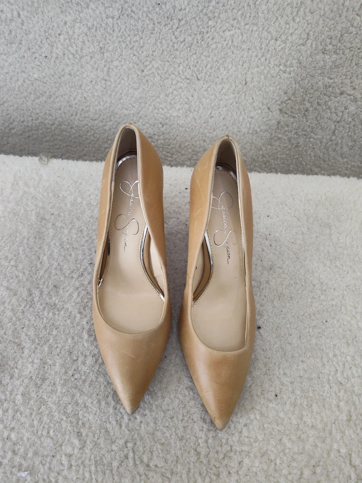 Jessica Simpson Mujer Pump 8.5 Cuero Marrón Tirar de Punta Punta Tacón Bloque Zapato Foto 3 de 4