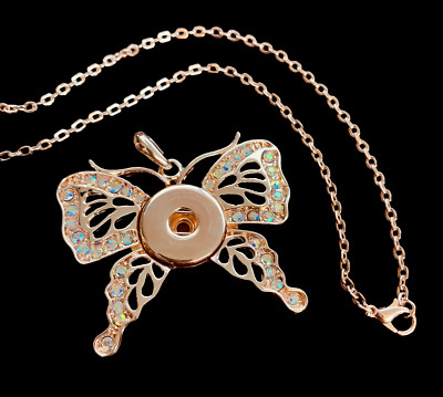 Snap Jewelry Rose Gold Necklace Butterfly Fits 20mm Ginger Style Charms 24'' Rolo