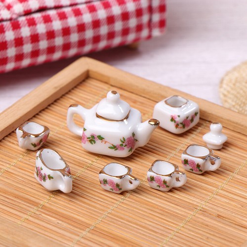 1Set 1:12 Dollhouse Miniature Ceramic Teapot Tea Set Kettle Cup Tableware Mod-mx - Photo 2/10