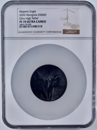 2020 Mongolia Majestic Eagle 5 Oz Silver  Black Proof NGC PF70UCAM UHR 999 Proof