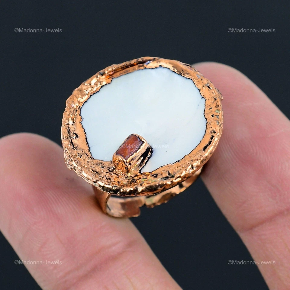 Mother Of Pearl 铜电成型可调节戒指 尺寸 可调节 — 第 3/4 张图片