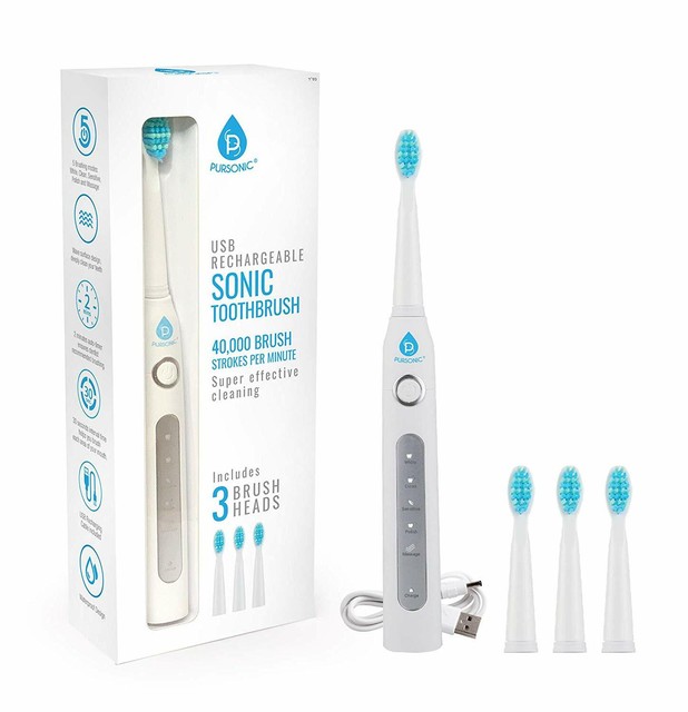 PURSONIC Sonic USB Rechargeable Electric Toothbrush + 3 Extra Brush
