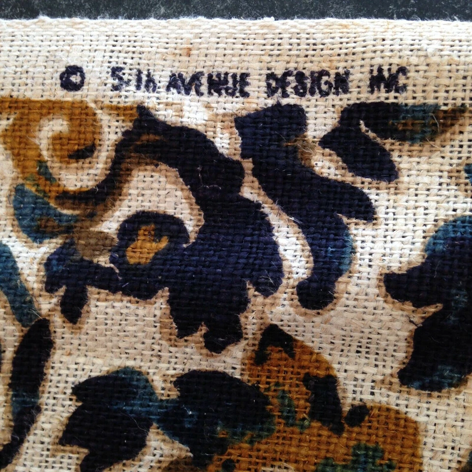 Linen Upholstery Fabric 2x3yds Screen Print 5th Ave Design Scroll Leaf Vintage - Image 3 of 4