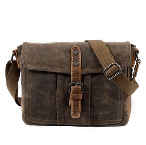 waxed canvas and leather messenger bag