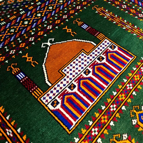 Alfombra de oración de seda anudada a mano de diseño muy raro - Alfombra de adoración islámica única y regalo - Imagen 5 de 11