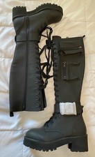 Current Mood Dolls Kill Obsidian Pocket Tall Combat Boots Goth New  Sold Out 10