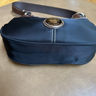 Dooney Bourke Wayfarer Black Nylon Brown Leather Trim Small Hobo