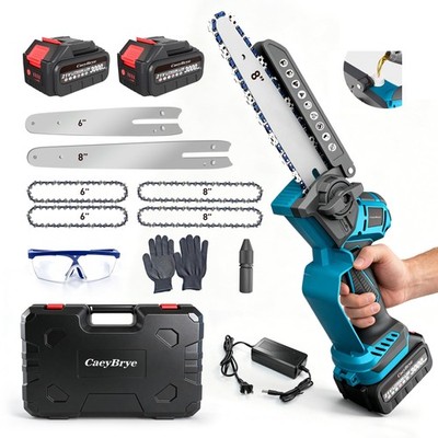 Caeybrye Cordless Mini Chainsaw 2 X 3000Mah Battery Dual Bars 4 Chains 2X6 2X8