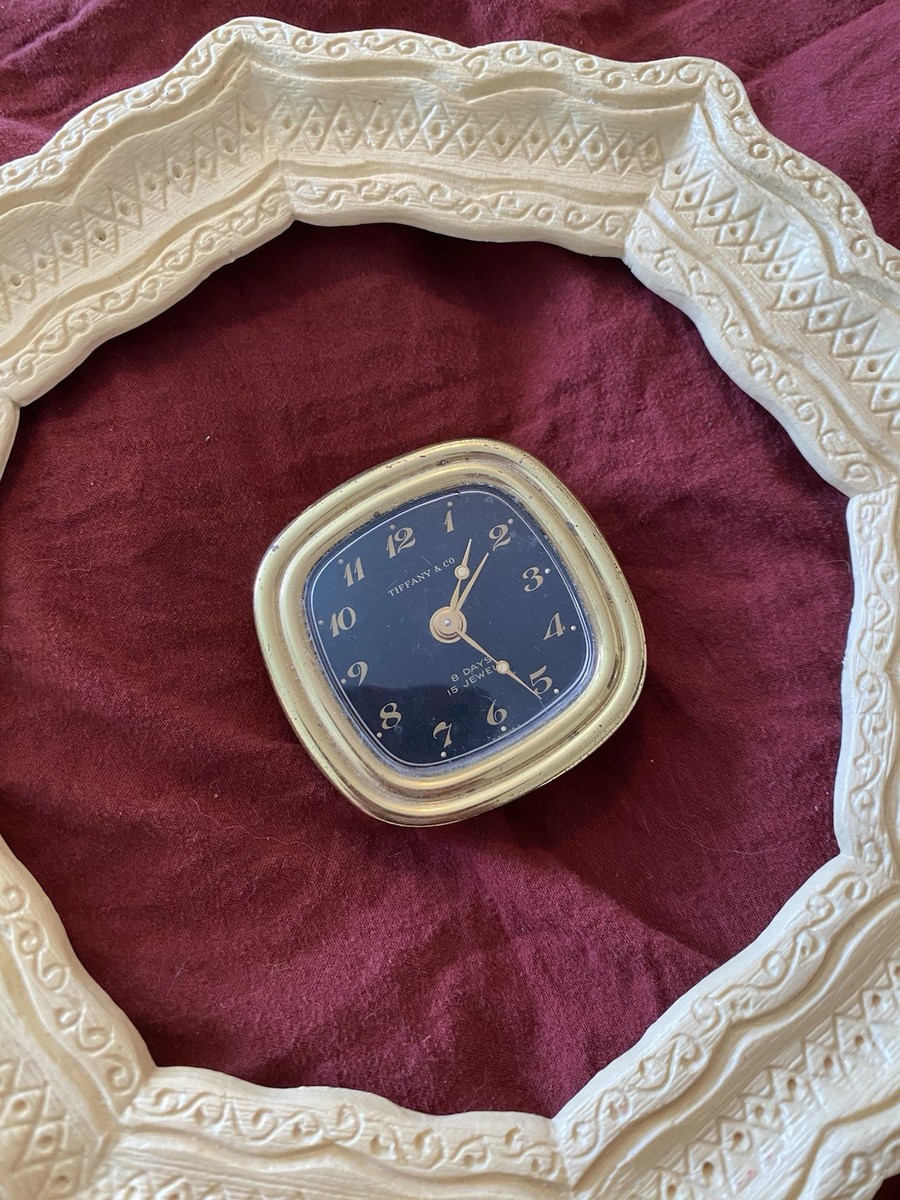 Vintage Tiffany & Co., 15 Jewels Travel Clock, Swiss, Leather Case