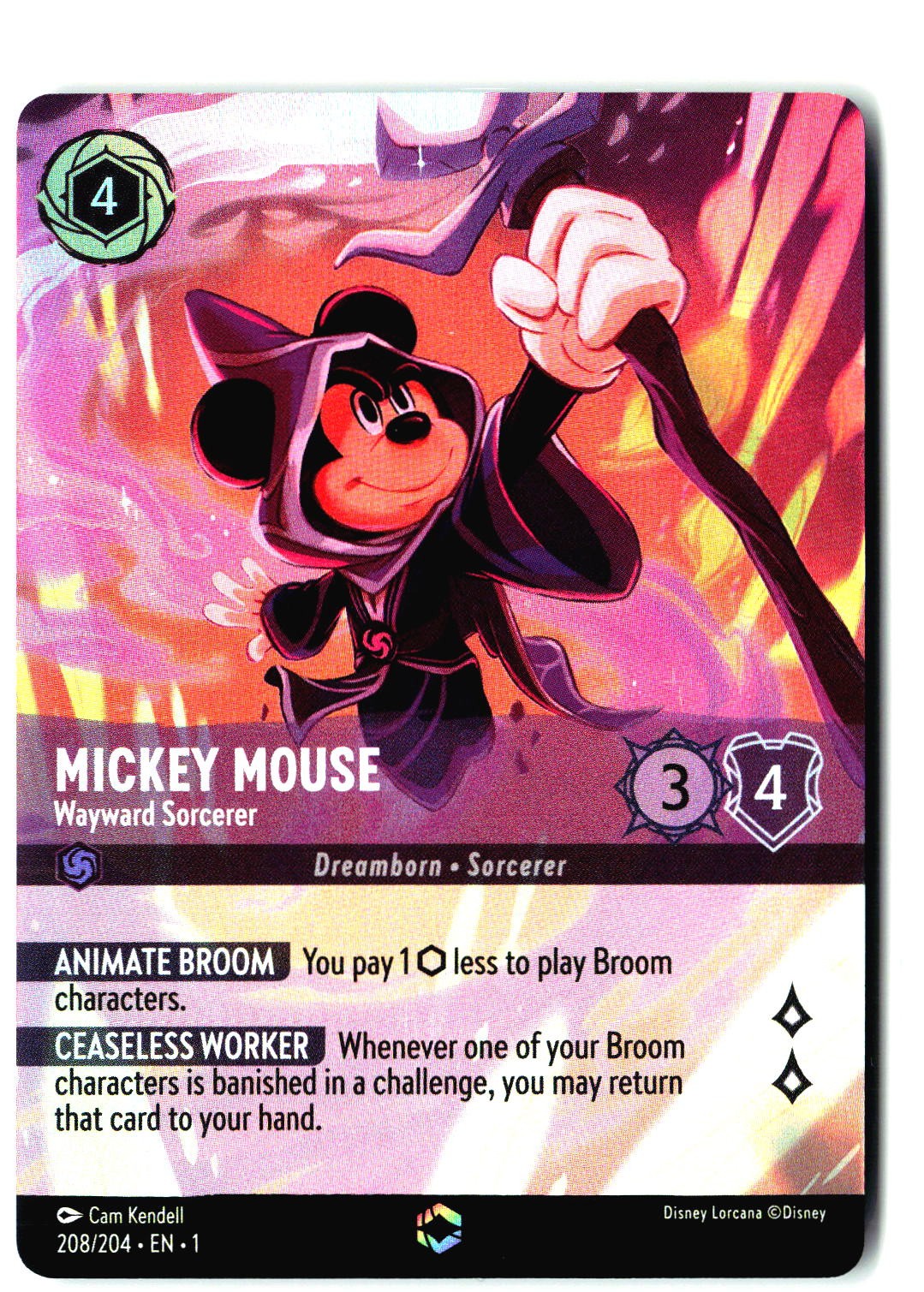 Disney Lorcana TCG Mickey Mouse Wayward Sorcerer 208/204 Foil The First Chapter