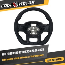 Racing Flat Bottom Steering Wheel Full Black Leather For Ford F150 F250 F350 Racing Flat Bottom Steering Wheel Full Black Leather For Ford F150 F250 F350