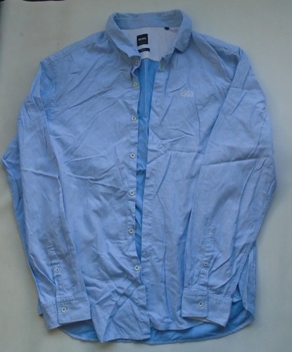 Hugo Boss Button Down Hemd Langarm Blau Weiß Herren XL Slim Fit Stretch
