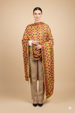 Sanskriti Vintage Yellow Pure Cotton Dupatta Long Stole Handmade Bagh Phulkari