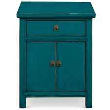 US SELLER - Distressed Teal Chinese Ming Style Elmwood Accent Cabinet