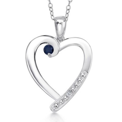 0.24 Ct Round Blue Sapphire White Topaz 925 Sterling Silver Pendant